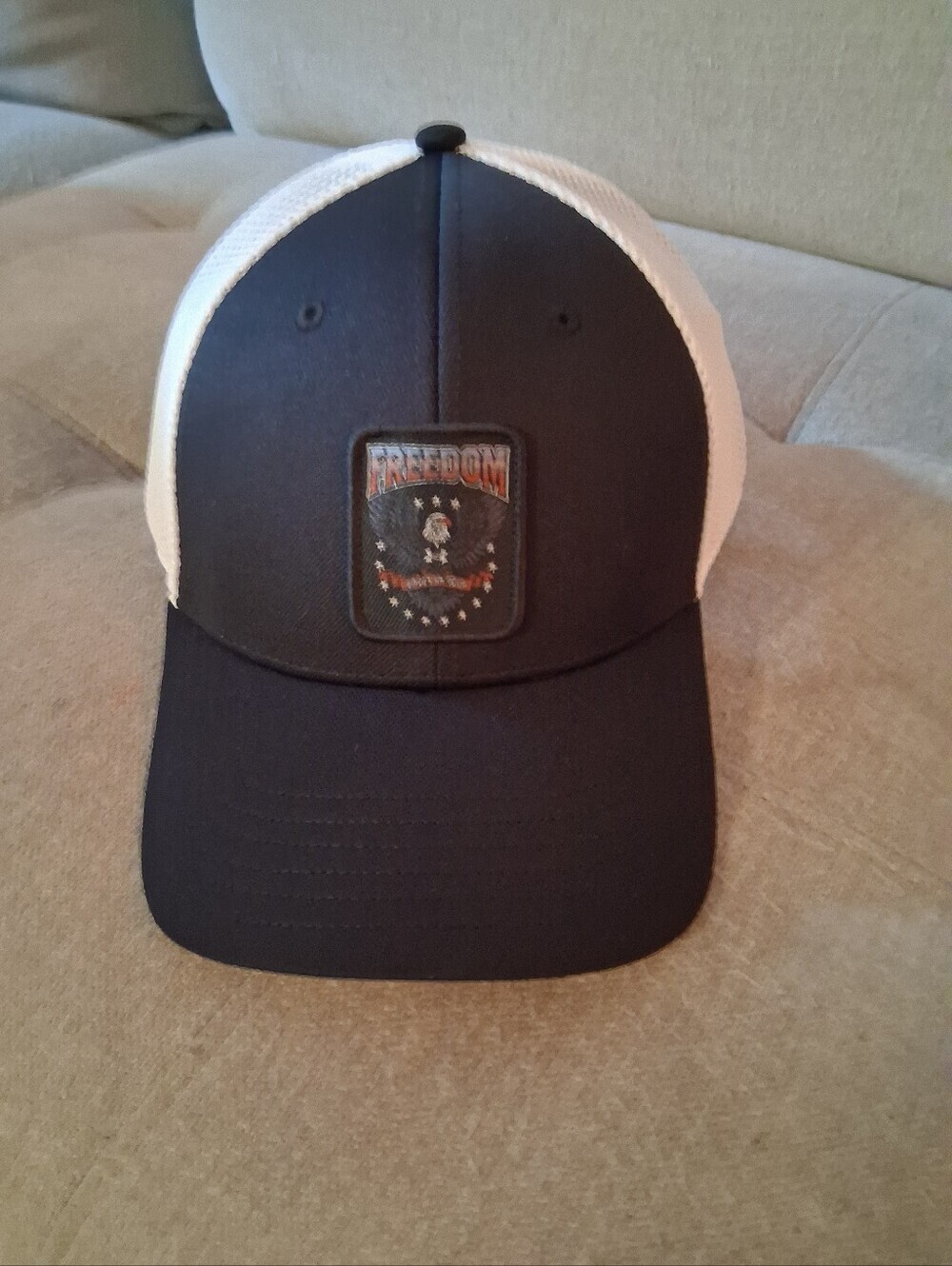 Under Armour Black and White Mesh Trucker Hat with Freedom Patch